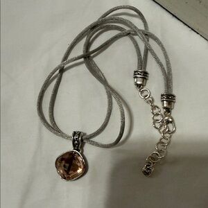 Brighton Silver-Tone Cord Necklace with Peach Crystal Pendant